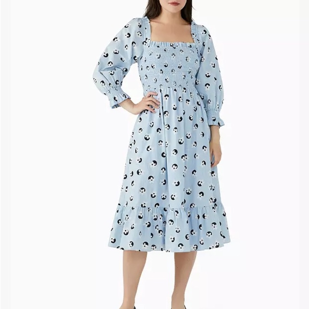 kate spade floral dot smocked midi dress